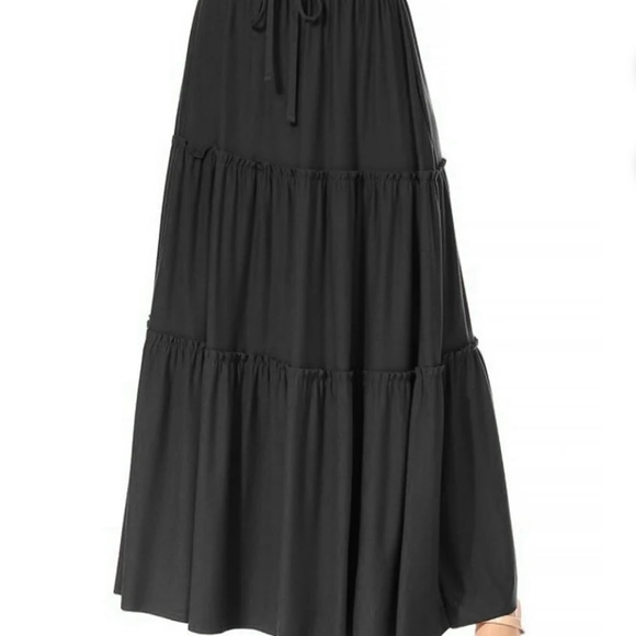 Women's Casual Elastic High Waist
Solid A Line Layer Ruffle Swing Maxi Skirt - Picture 5 of 5